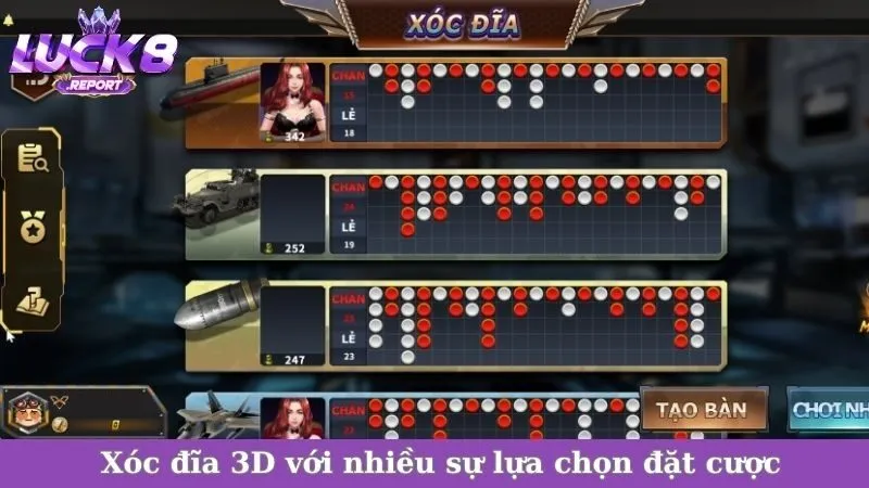 Xóc đĩa 3D với nhiều sự lựa chọn đặt cược